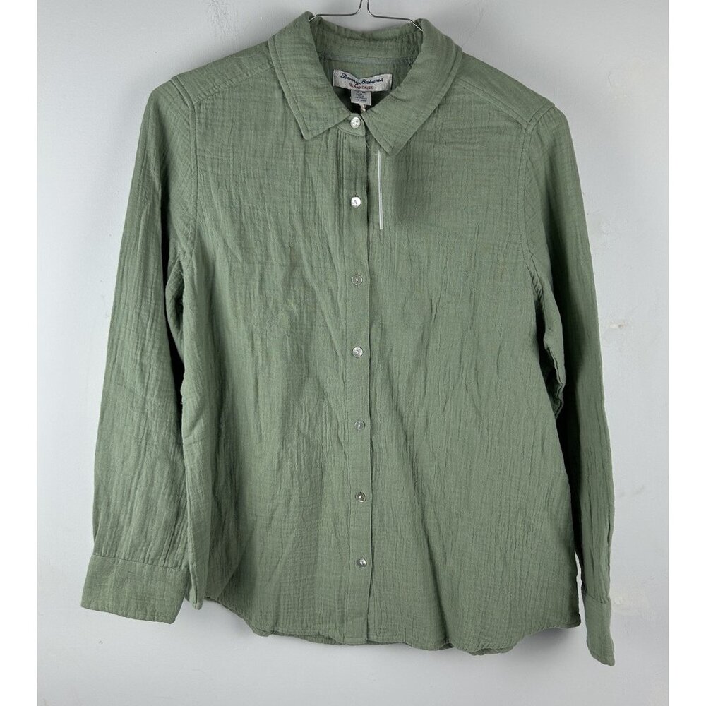Tommy Bahama Shirt Womens M Green Island Gauze Long Sleeve Shirt Iceberg Green